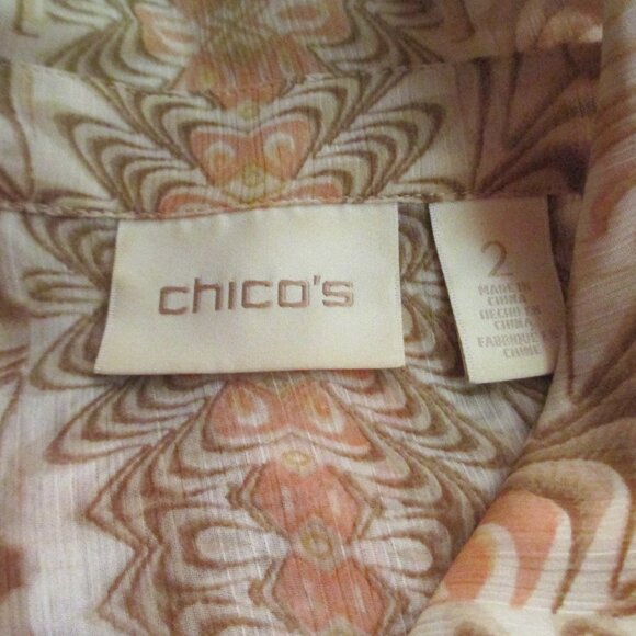 Chico's Women's multi Colored Pink Brown Sheer 3/4 Sleeve Button Side Tunic Top - Picture 5 of 6